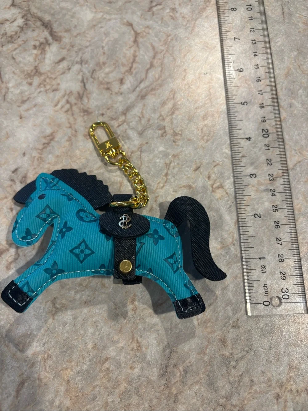 Louis Vuitton Teal Horse Keychain with Black Tail and Gold Hardware